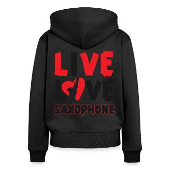 Saxophone Live Love Saxophone - Frauen Premium Bio Zip Hoodie - Schwarz - Hinten - Julia (174cm)