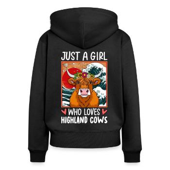 Just a Girl Who Loves Highland Cows - Frauen Premium Bio Zip Hoodie - Schwarz - Hinten - Julia (174cm)