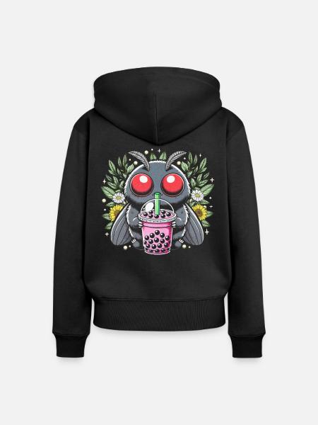 Mothman Bubble Tea - Frauen Premium Bio Zip Hoodie - Schwarz