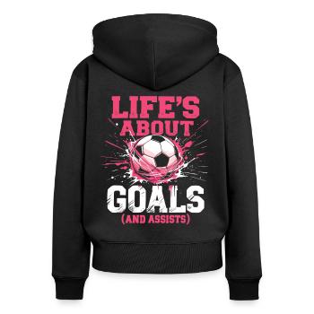 Fußball, Fußballerin, Fussballspielerin Mädchen - Frauen Premium Bio Zip Hoodie - Schwarz - Hinten - Julia (174cm)