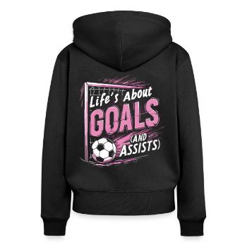 football, joueur de football, joueur de football fille - Sweat à capuche zippé Premium bio Femme - noir - Dos - Julia (174cm)