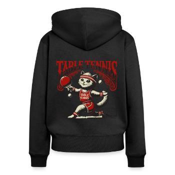 Niedliche Katze Tischtennis Vintage Stil Retro - Frauen Premium Bio Zip Hoodie - Schwarz - Hinten - Julia (174cm)