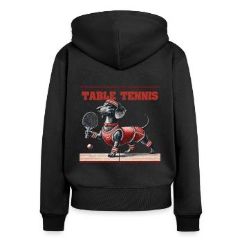 Teckel chien jeu de tennis de table rétro - Sweat à capuche zippé Premium bio Femme - noir - Dos - Julia (174cm)