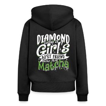 Petite amie Matcha Femme Saint Valentin - Sweat à capuche zippé Premium bio Femme - noir - Dos - Julia (174cm)