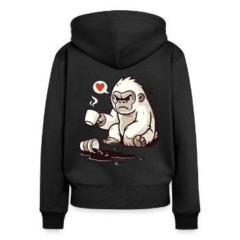 Kleiner Gorilla verschüttet Kaffee - Frauen Premium Bio Zip Hoodie - Schwarz - Hinten - Julia (174cm)