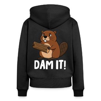Dam It - Frauen Premium Bio Zip Hoodie - Schwarz - Hinten - Julia (174cm)