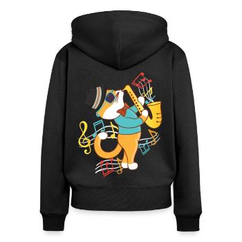 Saxophone Cat Jazz - Sweat à capuche zippé Premium bio Femme - noir - Dos - Julia (174cm)