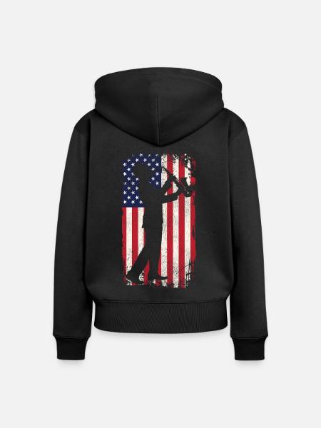 Saxophone American Flag - Frauen Premium Bio Zip Hoodie - Schwarz