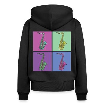 Saxophone Rétro Années 80 Années 90 Vintage - Sweat à capuche zippé Premium bio Femme - noir - Dos - Julia (174cm)