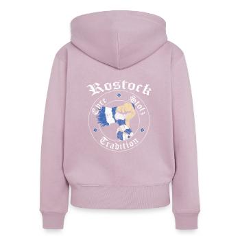 Rostock Ehre Stolz Tradition No II - Frauen Premium Bio Zip Hoodie - Altrosa - Hinten - Julia (174cm)