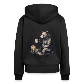 Camping Camper Kaffee Lagerfeuer Bär Campingplatz - Frauen Premium Bio Zip Hoodie - Schwarz - Hinten - Julia (174cm)