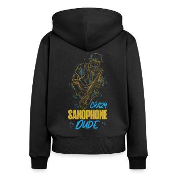 Saxophone Crazy Saxophone Dude - Frauen Premium Bio Zip Hoodie - Schwarz - Hinten - Julia (174cm)
