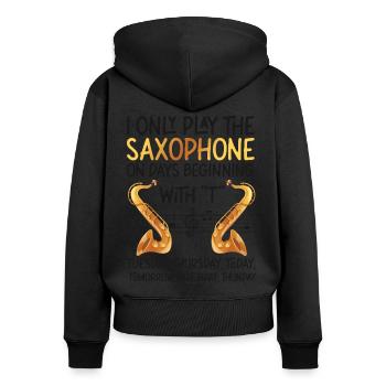 Saxophones Je ne joue que le - Sweat à capuche zippé Premium bio Femme - noir - Dos - Julia (174cm)