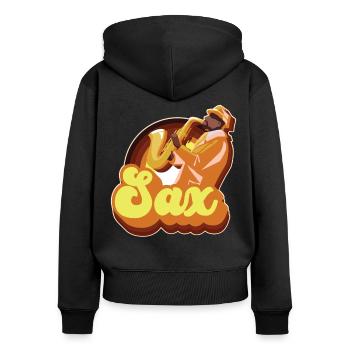 Saxophone Retro Vintage 70s Sax - Frauen Premium Bio Zip Hoodie - Schwarz - Hinten - Julia (174cm)