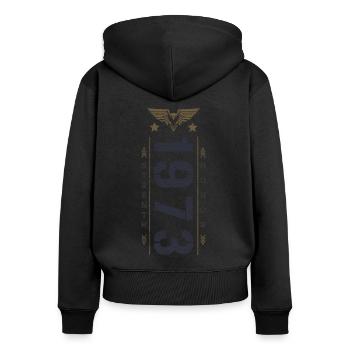 Edition Limitée 1973 Anniversaire Force et Honneur - Sweat à capuche zippé Premium bio Femme - noir - Dos - Julia (174cm)