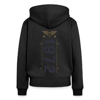 Edition Limitée 1972 Anniversaire Force et Honneur - Sweat à capuche zippé Premium bio Femme - noir - Dos - Julia (174cm)