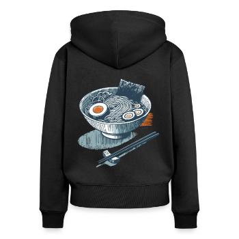 Nouilles Ramen Rétro Ukiyo-E Streetwear Anime Japon - Sweat à capuche zippé Premium bio Femme - noir - Dos - Julia (174cm)