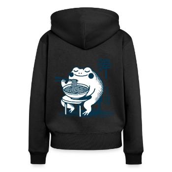 Kawaii Frog with Ramen Noodles Ukiyo-e Japanese - Women's Premium Organic Zip Hoodie - black - Back - Julia (174cm)