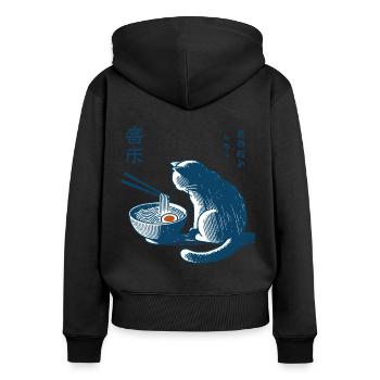 Ramen Nudeln Katze Kawaii Retro Japan Streetwear - Frauen Premium Bio Zip Hoodie - Schwarz - Hinten - Julia (174cm)