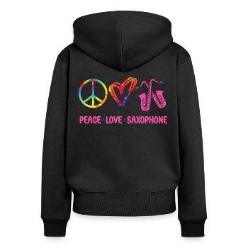Saxophone Tie Dye Peace Love - Frauen Premium Bio Zip Hoodie - Schwarz - Hinten - Julia (174cm)