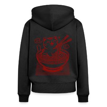 Chat Kawaii avec des nouilles Ramen Streetwear - Sweat à capuche zippé Premium bio Femme - noir - Dos - Julia (174cm)