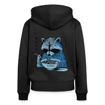 raton laveur mangeant des nouilles ramen ukiyo-e streetwear - Sweat à capuche zippé Premium bio Femme - noir - Dos - Julia (174cm)