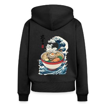 Ramen Ukiyo-E Waves Retro Japanese Streetwear - Women's Premium Organic Zip Hoodie - black - Back - Julia (174cm)