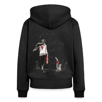 Bandeau de cœur entre l’homme et le chien - Sweat à capuche zippé Premium bio Femme - noir - Dos - Julia (174cm)