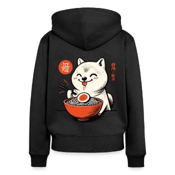 Ramen Noodles Love Shiba Dog Japan Retro Ukiyo-E - Women's Premium Organic Zip Hoodie - black - Back - Julia (174cm)