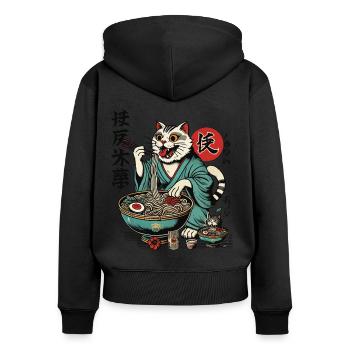Japanese Retro Ukiyo-E Ramen Noodles Streetwear - Women's Premium Organic Zip Hoodie - black - Back - Julia (174cm)