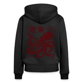 Ukiyo-E Ramen Nudeln Oktopus Retro Japan Stil - Frauen Premium Bio Zip Hoodie - Schwarz - Hinten - Julia (174cm)