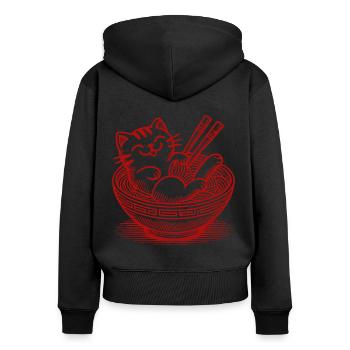 Chat kawaii dans la cuisine japonaise des nouilles ramen - Sweat à capuche zippé Premium bio Femme - noir - Dos - Julia (174cm)