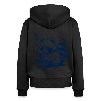 Japon Anime Streetwear Raton laveur Ramen Rétro Kawaii - Sweat à capuche zippé Premium bio Femme - noir - Dos - Julia (174cm)