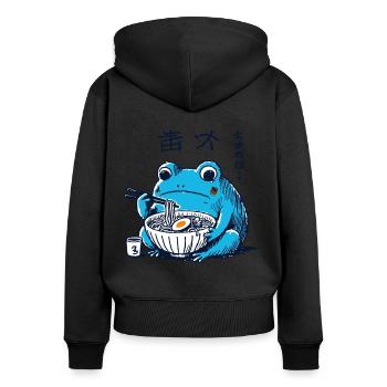 Kawaii Ramen Frog Ukiyo-E Retro Aesthetic - Women's Premium Organic Zip Hoodie - black - Back - Julia (174cm)