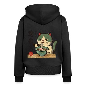 Drôles de chats dans le style rétro ukiyo-e avec des ramen - Sweat à capuche zippé Premium bio Femme - noir - Dos - Julia (174cm)