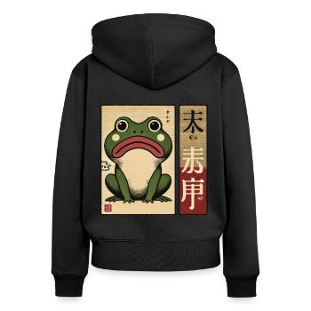 Lustig Ukiyo-E Japanisches Streetwear Meme Motiv - Frauen Premium Bio Zip Hoodie - Schwarz - Hinten - Julia (174cm)