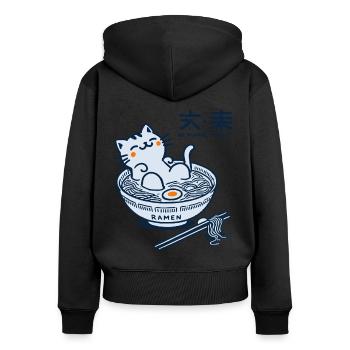 Kawaii Ramen Katze Japanische Streetwear Kunst - Frauen Premium Bio Zip Hoodie - Schwarz - Hinten - Julia (174cm)