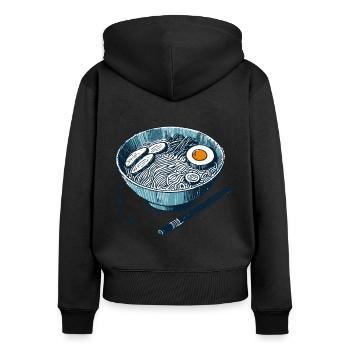 Nouilles Ramen Ukiyo-E Japon Rétro Streetwear - Sweat à capuche zippé Premium bio Femme - noir - Dos - Julia (174cm)