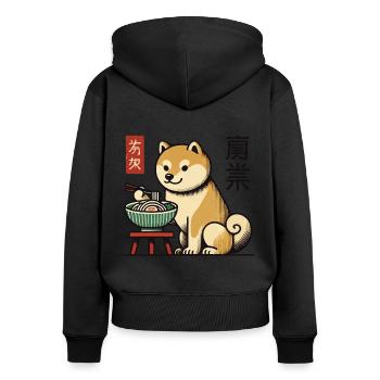 Ramen Nudeln essender Shiba Hund Japan Ukiyo-E - Frauen Premium Bio Zip Hoodie - Schwarz - Hinten - Julia (174cm)