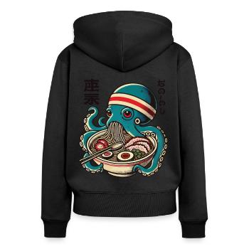 Japanese Anime Ramen Noodles Retro Octopus - Women's Premium Organic Zip Hoodie - black - Back - Julia (174cm)