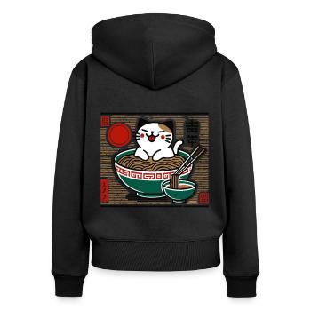 Ramen Japonais Cat Ukiyo-E Streetwear - Sweat à capuche zippé Premium bio Femme - noir - Dos - Julia (174cm)