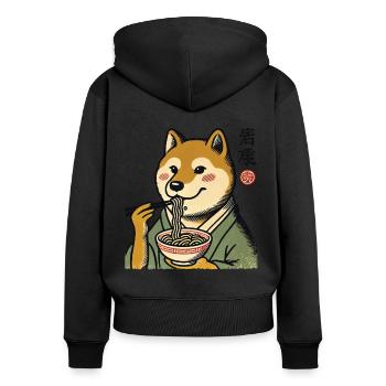 Shiba Dog Ramen Noodles Funny Dogs Ukiyo-E - Women's Premium Organic Zip Hoodie - black - Back - Julia (174cm)