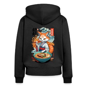 Kitsune Fox Ramen Noodles Kawaii Japan Retro - Women's Premium Organic Zip Hoodie - black - Back - Julia (174cm)