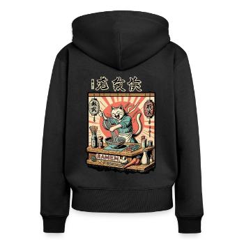 Lustiger Ramen Chefkatze Kawaii Retro Japan - Frauen Premium Bio Zip Hoodie - Schwarz - Hinten - Julia (174cm)