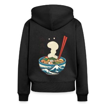 Ramen Ukiyo-E Japonais Design Esthétique Rétro - Sweat à capuche zippé Premium bio Femme - noir - Dos - Julia (174cm)