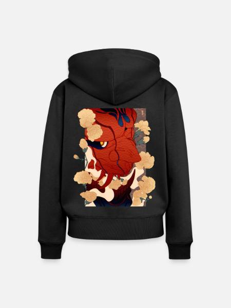 Florale Oni - Frauen Premium Bio Zip Hoodie - Schwarz