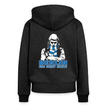 Berlin und sonst nichts - Frauen Premium Bio Zip Hoodie - Schwarz - Hinten - Julia (174cm)