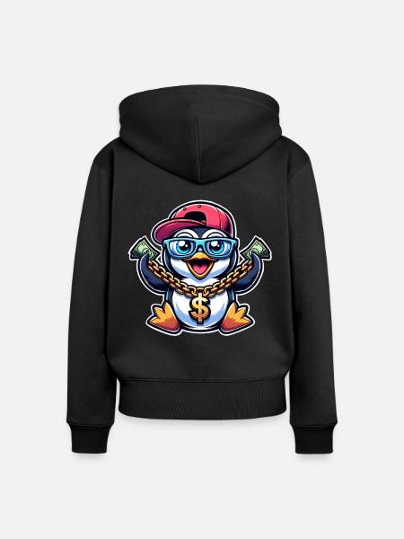 Pinguin - Frauen Premium Bio Zip Hoodie - Schwarz