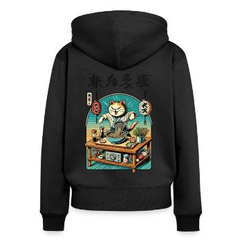 Kawaii Ramen Chef Cat Japan Ukiyo-E Retro - Women's Premium Organic Zip Hoodie - black - Back - Julia (174cm)
