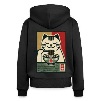 Ramen Nudeln Katzenliebhaber Retro Kawaii Katzen - Frauen Premium Bio Zip Hoodie - Schwarz - Hinten - Julia (174cm)